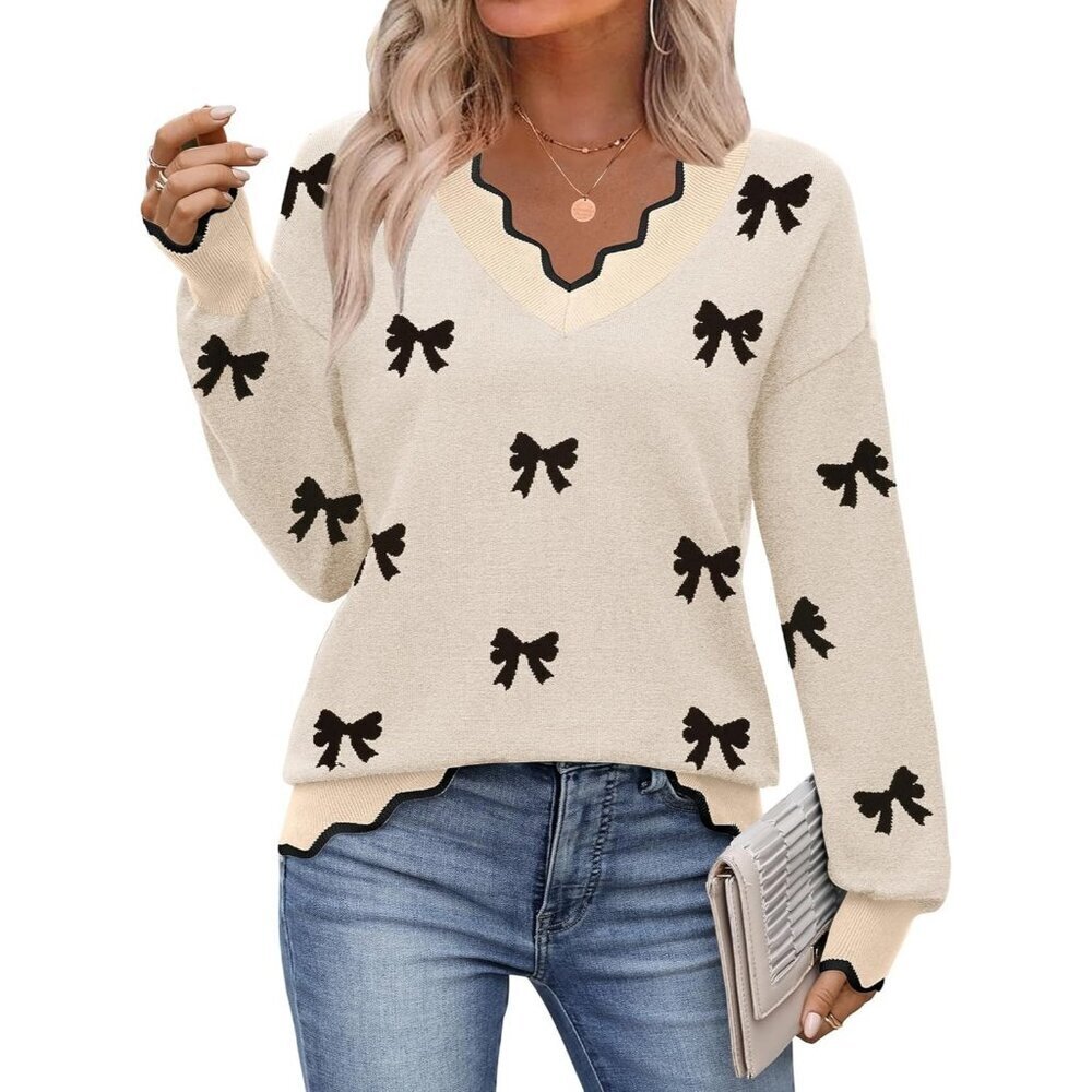 Women’s V Neck Sweater 2025 Fall Long Sleeve Ribbed Knit Casual Pullover Tops